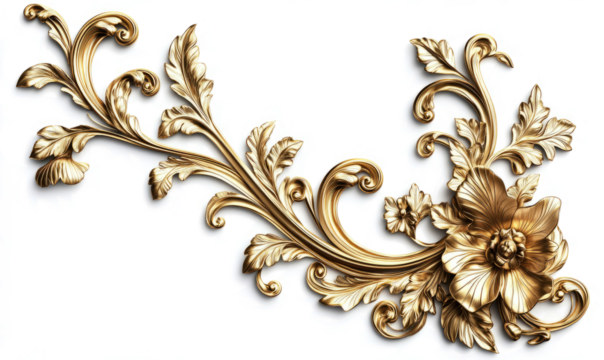 Golden floral ornament on a white background with a clipping path