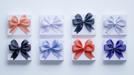 Elegant Gift Bows  Colorful Ribbons on White Boxes  Perfect for Presents   Packaging