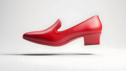 Side view of Elegant Red Womens Closed Shoe Floating Against White Background