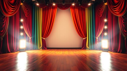 empty stage with red curtains