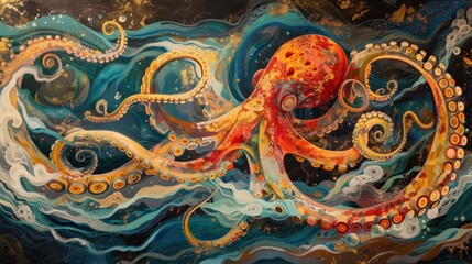 Obraz premium Cosmic Octopus: A mesmerizing ocean painting