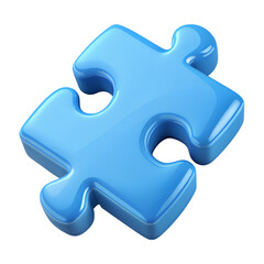 Obraz premium Blue jigsaw puzzle piece. 3d rendering isolated on white background. Cartoon plastic style icon