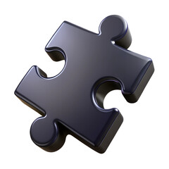 Fototapeta premium Black jigsaw puzzle piece. 3d rendering isolated on white background. Cartoon plastic style icon