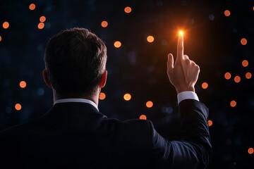 A businessman reaching for the stars, symbolizing ambition and future success.