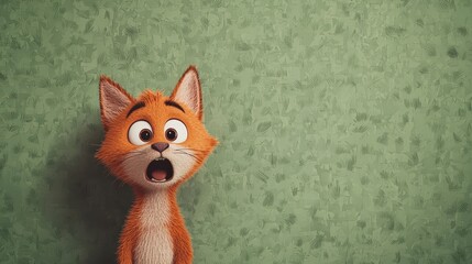 Obraz premium Surprised Cartoon Cat Orange Fur 3D Render Green Background Cute Funny Adorable Pl