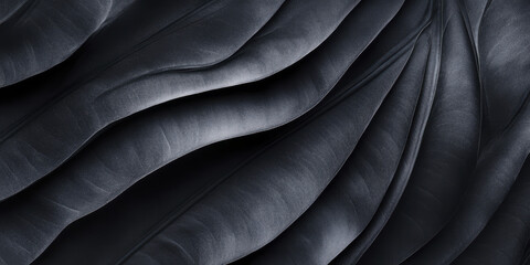 Obraz premium Elegant black palm leaves with ripples create stunning visual texture, showcasing nature beauty in minimalist style. dark tones evoke sense of calm and sophistication