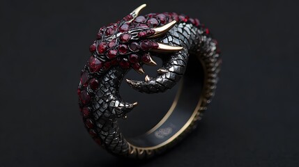A dragon-inspired ring with scales and rubies