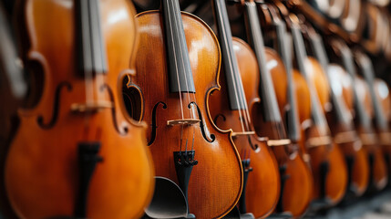 Set of stringed musical instruments classical orchestra art sound tool and acoustic symphony stringed fiddle wooden equipment vector illustration