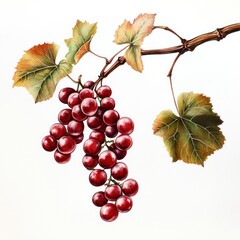 Obraz premium Red Grapes Cluster on Vine, Detailed Illustration