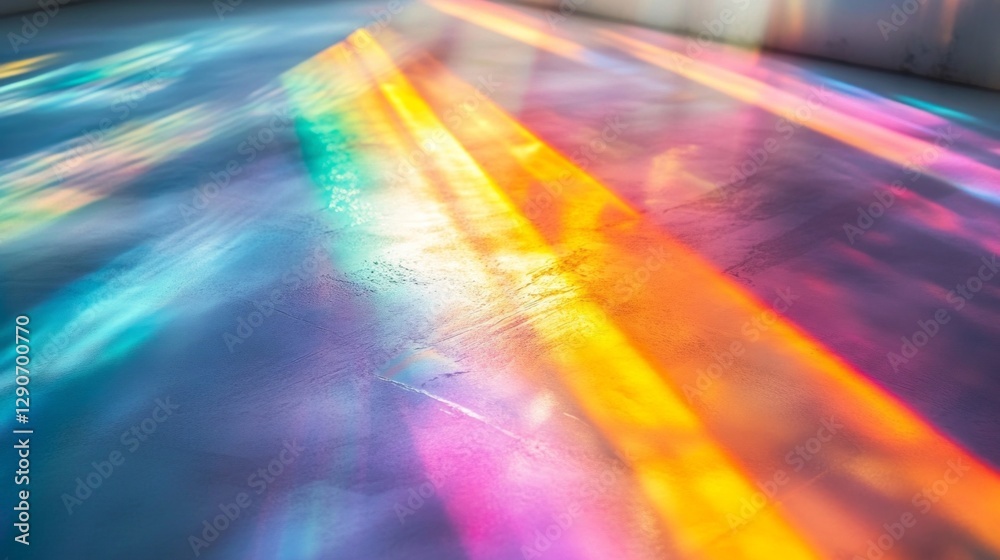 Poster bright rays of sunlight cast a vivid array of rainbow colors across a smooth, white surface. this st