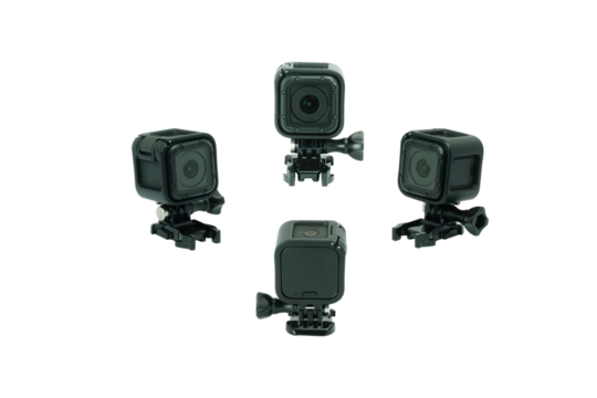 Action Camera isolated on transparent background, full depth of field. GoPro camera. Png and Jpg image