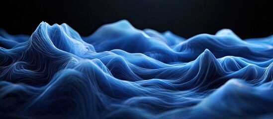 Obraz premium Elegant blue smoke waves undulate across a dark backdrop creating a striking visual depth with contrasting tones and flowing textures in flat lay perspective.