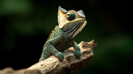 Fototapeta premium Vibrant Chameleon on Branch Reptile Closeup Exotic Wildlife Nature Photography