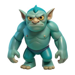 Naklejka premium Green Fantasy Troll monster. 3d rendering isolated on white background. Cartoon plastic style icon