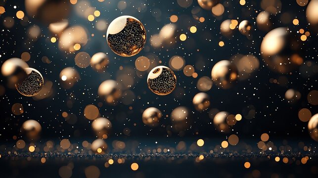 Radiant golden light spheres floating in a dark abstract background