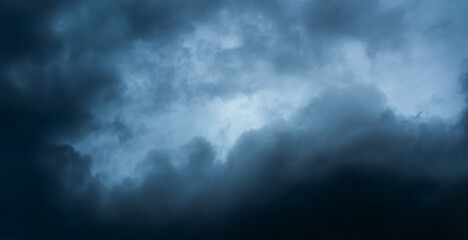 Fototapeta premium Storm cloud sky dark black background, cloudy rain heaven thunderstorm dramatic grey day.