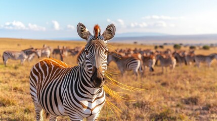Obraz premium Majestic Zebras on African Savanna Wildlife Herd in Golden Sunlight