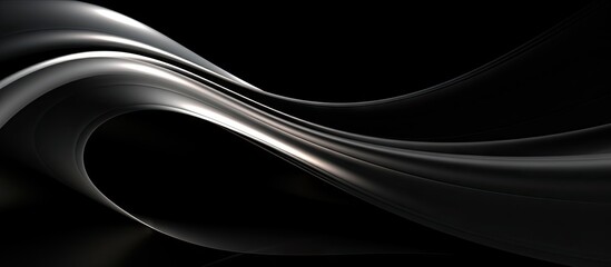 Abstract black and silver flowing wave design with smooth curves on a dark background, highlighting elegance and modern aesthetics.