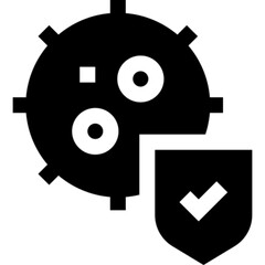 Minimalist COVID glyph icon in a monochrome vector style. This simple design symbolizes the coronavirus pandemic, health safety, disease prevention, and medical awareness, making it ideal for healthca