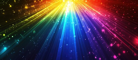 Naklejka premium Vibrant rainbow light rays burst against a dark background, creating a stunning spectrum of colors with bright highlights and soft gradients.