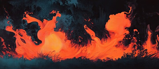 Vivid orange flames dancing against a deep black background create a striking contrast with dynamic movement and rich textures in shadows.