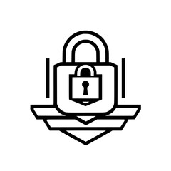 Simple black and white logo of a padlock on a shield