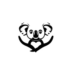 Graphic illustration of a koala with heart-shaped arms, radiating love and serenity.