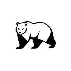 Stylized image of a panda bear in a minimalist style, black and white, isolated on white background.
