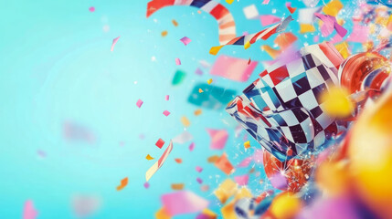 Celebration of Victory: Festive Confetti and Racing Flags Illustration