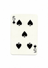 A five of spades playing card on a white background.