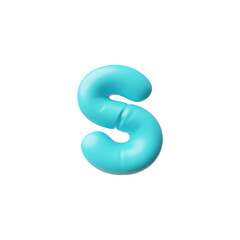 English alphabet uppercase letter S from blue air inflated balloon 3D vector icon, volume type symbol, puffy font sign