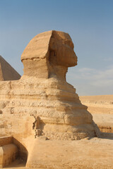The Great Sphinx and Pyramid of Giza in a sunny day, Egypt