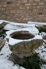 Fototapeta premium Istanbul, Turkey - February 21, 2025:column top with snow and ice