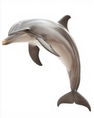 A realistic dolphin swimming in a clear blue ocean.