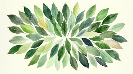 A collection of watercolor leaves arranged in a circular pattern, showcasing various greens.