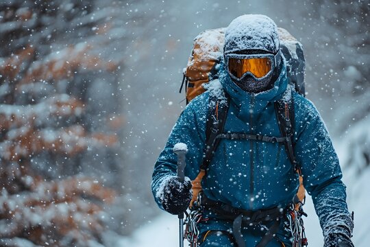 Winter Adventure: Mountain Hiking Expedition in Snowy Wilderness for Outdoor Exploration