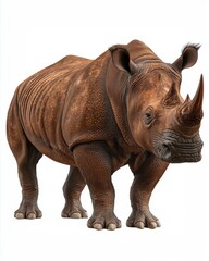 Fototapeta premium A realistic depiction of a rhinoceros with textured skin against a white background.