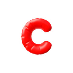 English alphabet uppercase letter C from red air inflated balloon 3D vector icon, consonant type symbol, puffy font sign