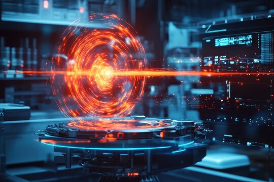 Advanced technology in a futuristic laboratory showcasing a glowing energy orb