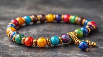 Vibrant Handmade Beaded Bracelet with Colorful Gemstones and Metal