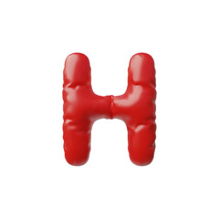 English alphabet uppercase letter H from red air inflated balloon 3D vector icon, Latin type symbol, stylized font sign