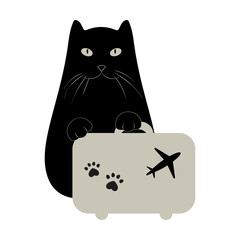 Funny Black Cat With Suitcase Prepared for Adventure at the Airport