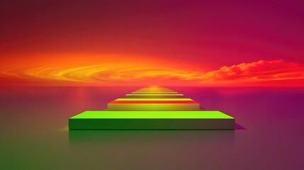 Colorful steps lead towards radiant horizon, blending vibrant hu