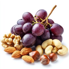 Fototapeta premium Red Grapes and Nuts on White Background