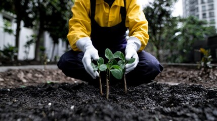 Person Planting Saplings  Environmental Stewardship  Green Future  Gardening  Sustainabili