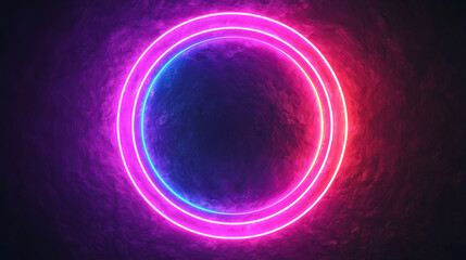 Obraz premium A vibrant neon circle with glowing pink and blue lights against a dark background.
