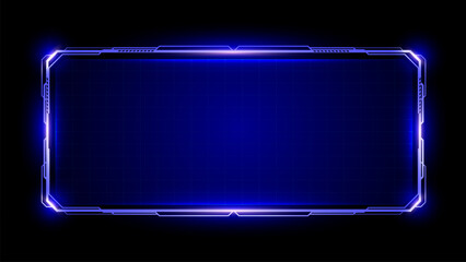 Hud game frame or technology box futuristic blue with glowing light. Vector editable