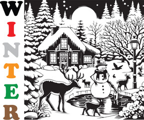 winter print for t shirt, 2025 winter vector art for t shirt , poster