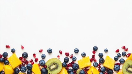 Fototapeta premium Fresh fruits assortment on white background viewed from above delicious