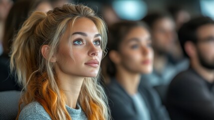 Attentive Young Woman in a Conference or Seminar